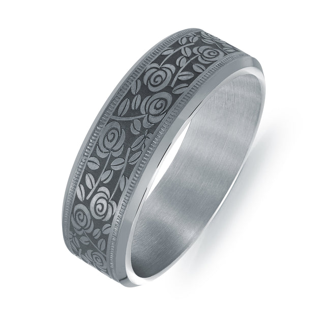 7mm Floral Engraved Tantalum