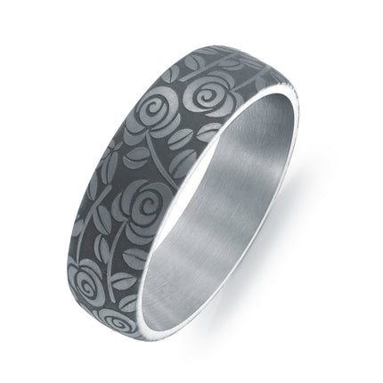 7mm Floral Laser Engraved Tantalum Band