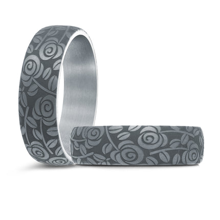 7mm Floral Laser Engraved Tantalum Band