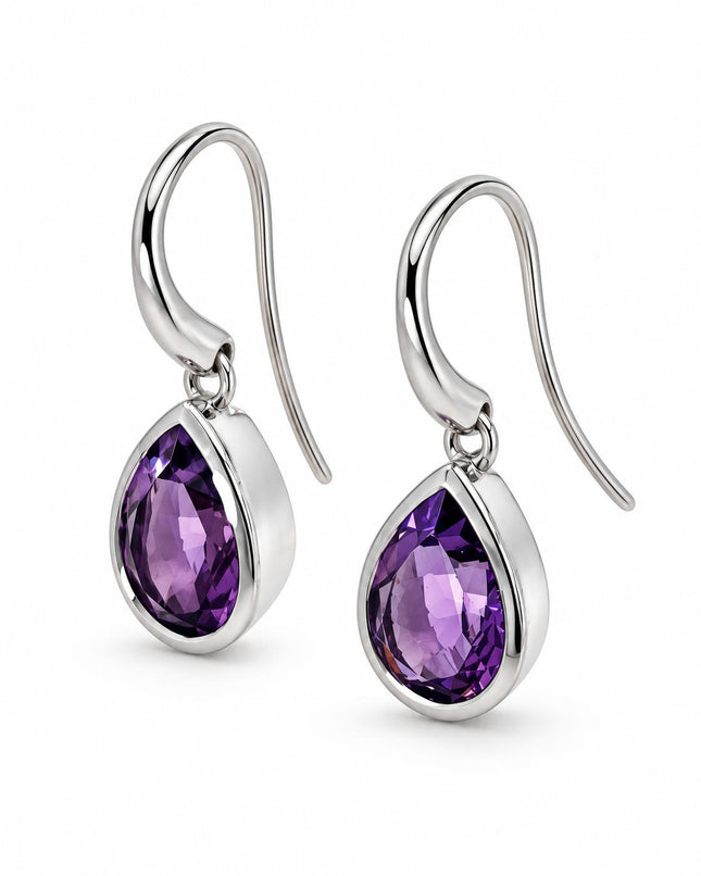 Sterling Silver Amethyst Drop Earrings