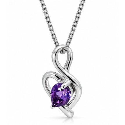 Pear Shaped Amethyst Heart Sterling Silver Necklace
