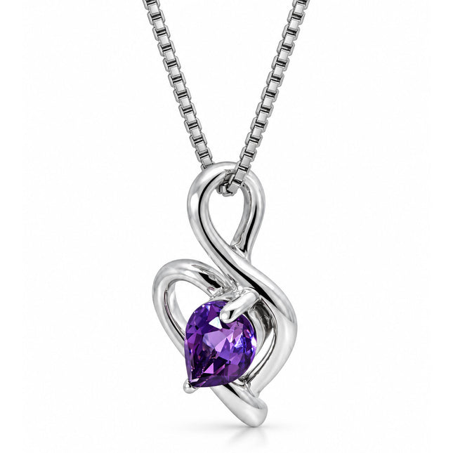 Pear Shaped Amethyst Heart Sterling Silver Necklace