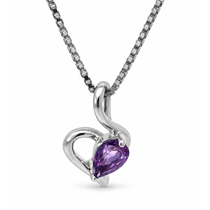 Pear Shaped Amethyst Heart Sterling Silver Necklace