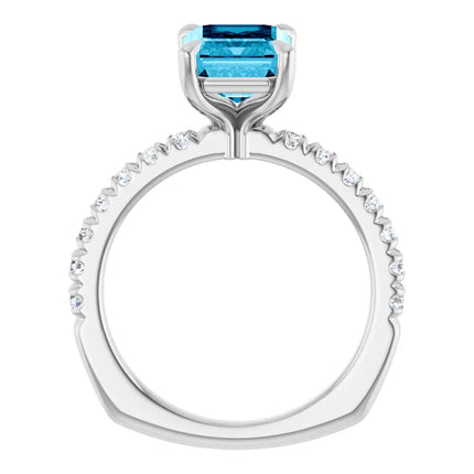Emerald Cut Aquamarine Diamond Accent Engagement Ring