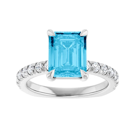 Emerald Cut Aquamarine Diamond Accent Engagement Ring