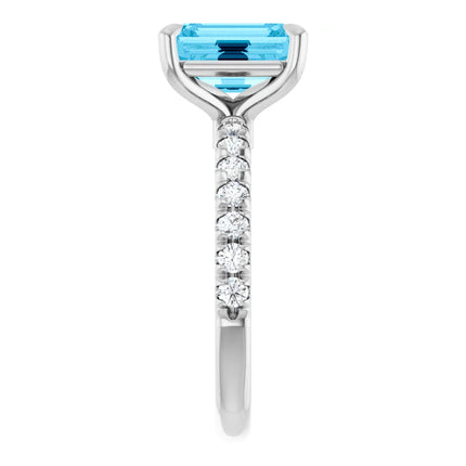 Emerald Cut Aquamarine Diamond Accent Engagement Ring