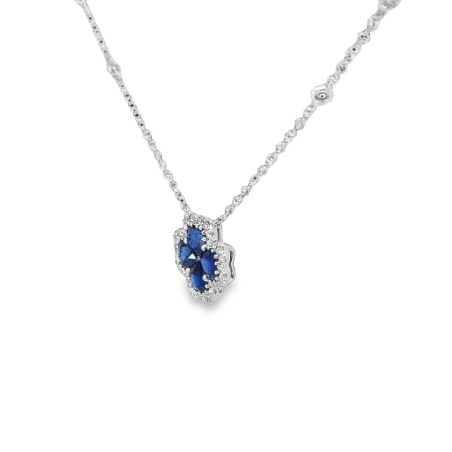 4-Clover Blue Sapphire Diamond Necklace