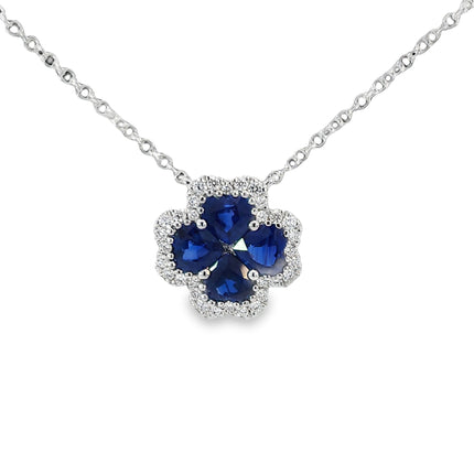 4-Clover Blue Sapphire Diamond Necklace