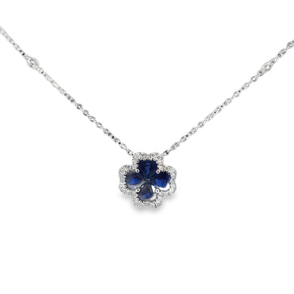 4-Clover Blue Sapphire Diamond Necklace