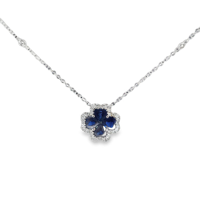 4-Clover Blue Sapphire Diamond Necklace