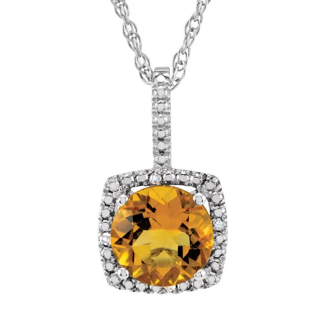 Sterling Silver Citrine & Diamond Necklace