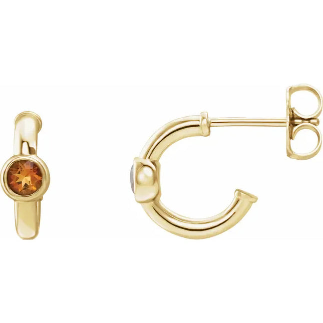 Natural Citrine Huggie Hoop Earrings