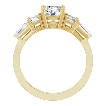 Round Diamond Engagement Ring with Stepped Baguette Accents