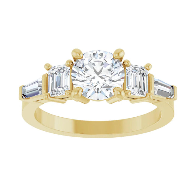 Round Diamond Engagement Ring with Stepped Baguette Accents