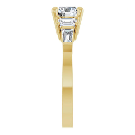 Round Diamond Engagement Ring with Stepped Baguette Accents
