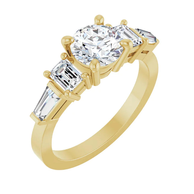 Round Diamond Engagement Ring with Stepped Baguette Accents