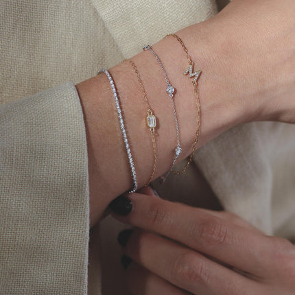 Emerald Cut Simple Bezel Set diamond Bracelet