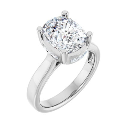 Refined Elongated Cushion Hidden Halo Engagement Ring