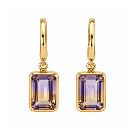 Emerald Cut Ametrine Bezel Drop Earrings