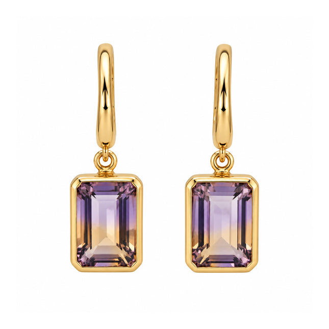 Emerald Cut Ametrine Bezel Drop Earrings