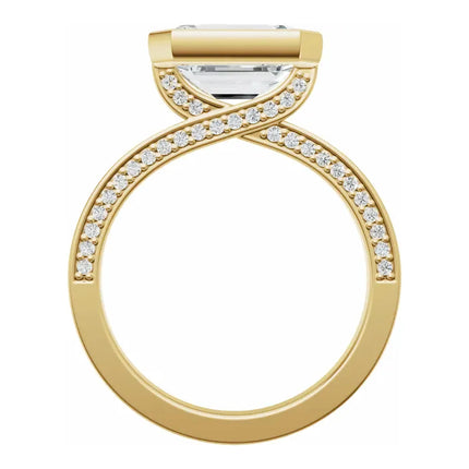 Emerald Cut Bezel Set Diamond Engagement Ring
