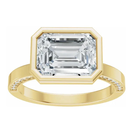 Emerald Cut Bezel Set Diamond Engagement Ring