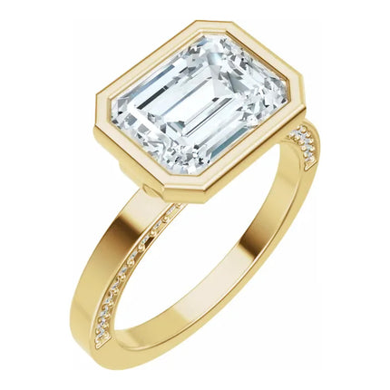 Emerald Cut Bezel Set Diamond Engagement Ring