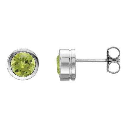 14K White Gold Genuine Peridot Bezel Set Earrings