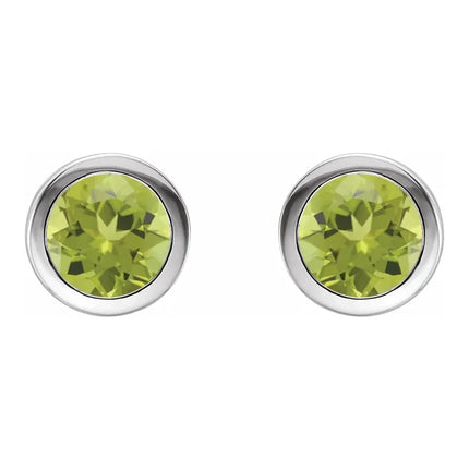 14K White Gold Genuine Peridot Bezel Set Earrings
