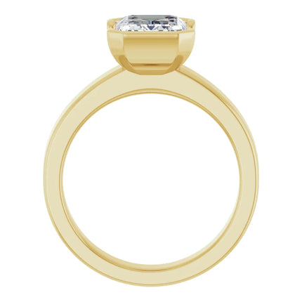 Half-Bezel Solitaire Emerald Cut Engagement Ring