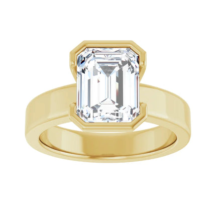 Half-Bezel Solitaire Emerald Cut Engagement Ring