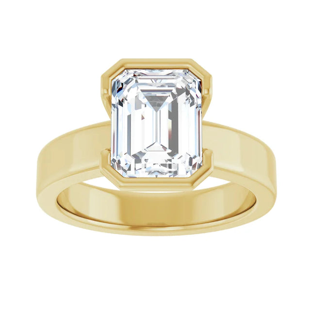 Half-Bezel Solitaire Emerald Cut Engagement Ring
