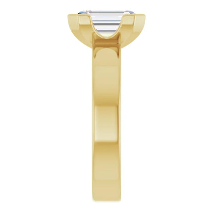 Half-Bezel Solitaire Emerald Cut Engagement Ring