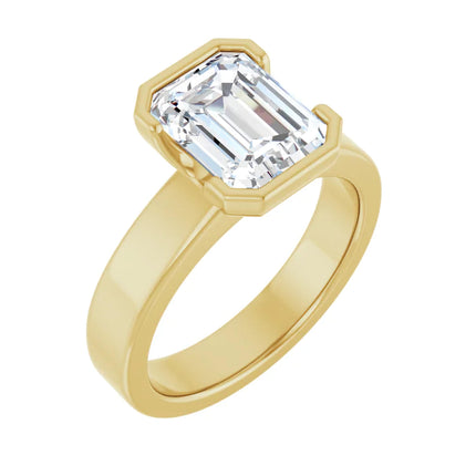 Half-Bezel Solitaire Emerald Cut Engagement Ring