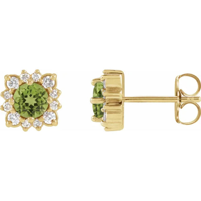 Diamond Halo & Peridot Earrings