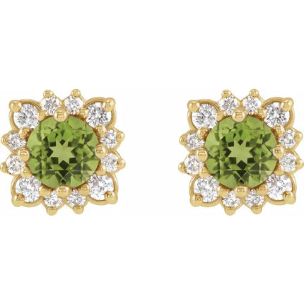 Diamond Halo & Peridot Earrings