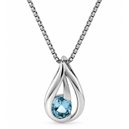 An oval shape blue topaz teardrop sterling silver necklace