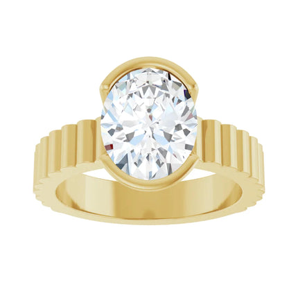 Sculpted Ribbed Solitaire Oval Engagement Ring