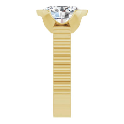 Sculpted Ribbed Solitaire Oval Engagement Ring