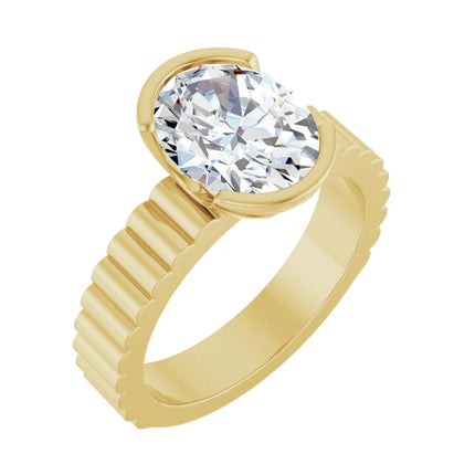 Sculpted Ribbed Solitaire Oval Engagement Ring
