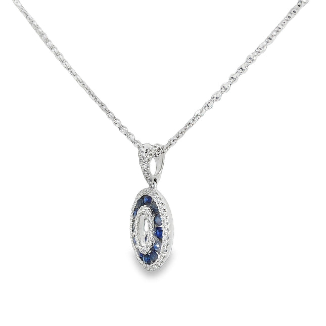 18K Oval Diamond & Sapphire Necklace