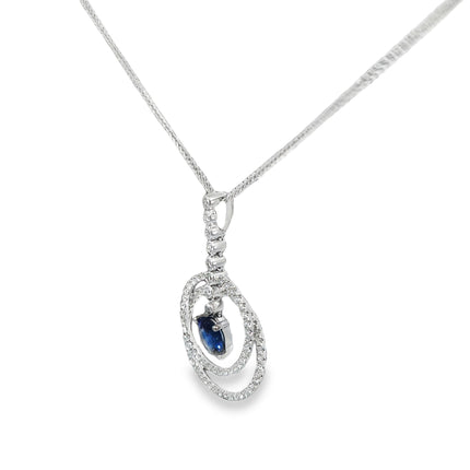 18K Double Circle Oval Sapphire & Diamond Pendant