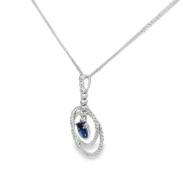18K Double Circle Oval Sapphire & Diamond Pendant