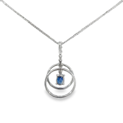 18K Double Circle Oval Sapphire & Diamond Pendant