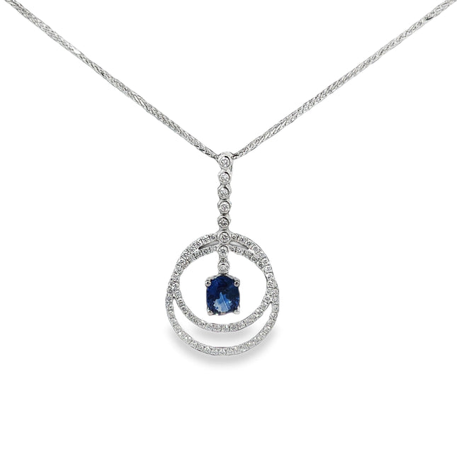 18K Double Circle Oval Sapphire & Diamond Pendant