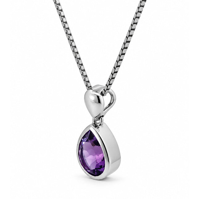 Pear Shaped Amethyst Drop Sterling Silver Necklace