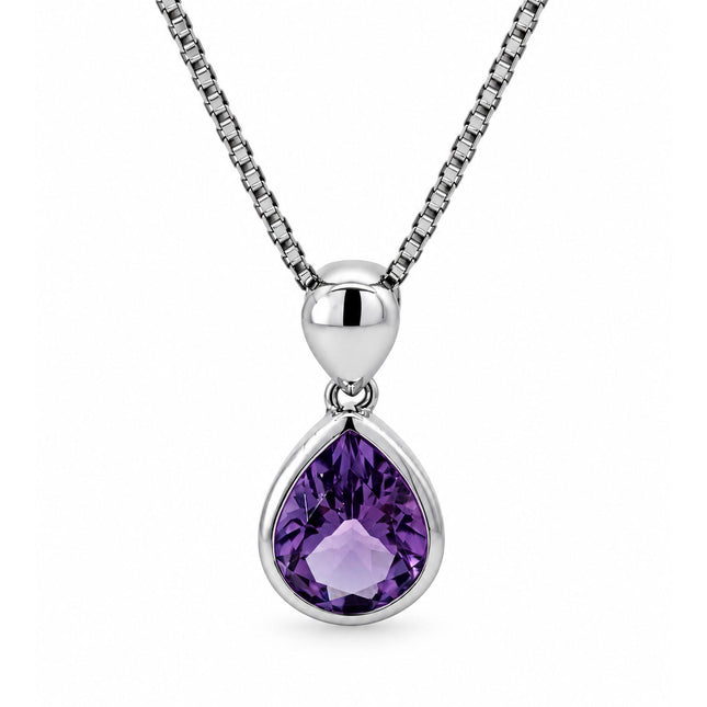 Pear Shaped Amethyst Drop Sterling Silver Necklace