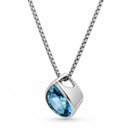 Bezel Set Pear Shape Blue Topaz Slider Necklace
