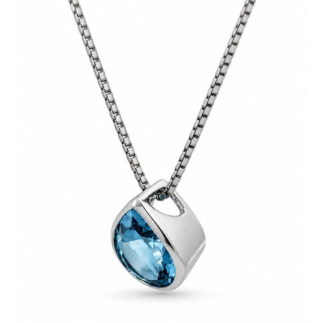 Bezel Set Pear Shape Blue Topaz Slider Necklace