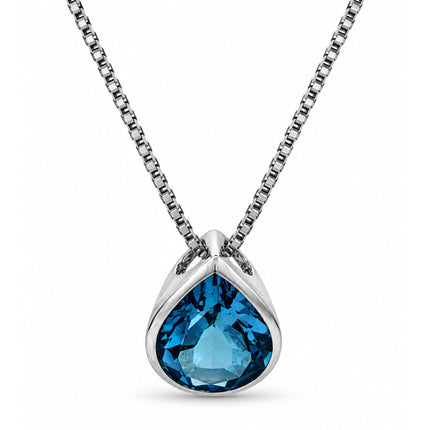 Bezel Set Pear Shape Blue Topaz Slider Necklace